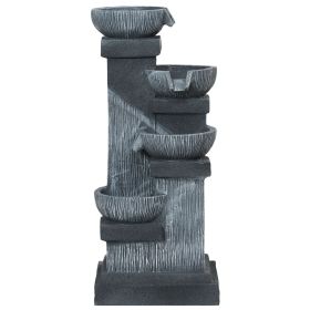 Outsunny 33.5" Water Fountain, 4-Tier Resin Cascading Bowls Outdoor Waterfall Fountain with LED Lights, Pump