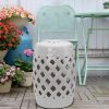 Woven Ceramic Garden Stool, White Glazed, Easy Clean & Supportive for Outdoor Seating