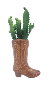 ONLINE 7.25" Artificial Cactus Succulent in Brown Ceramic Cowboy Boot Planter