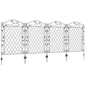 Outsunny Garden Fence, 4 Pack Steel Fence Panels, 11.5' L x 43" H, Rust-Resistant Decorative Border Flower Edging for Yard, Landscape, Patio