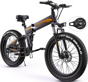 1PC 26 Inch 3 modes Fat Tire Folding Ebike with 48V 500W High-Speed Brushless Motor (Color: Orange)